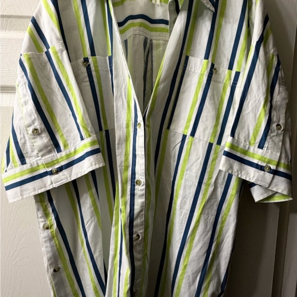 Anthropologie Striped Button-Up‎ Shirt Side Buttons Oversized Excellent Cond.